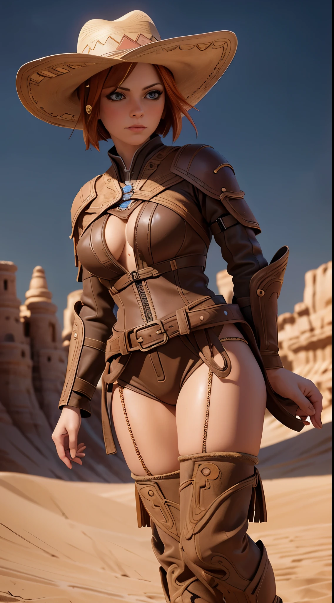 a raiden shogun ei, happy seductive girl, in a desert, cowgirl outfit, beautiful detailed eyes, beautiful detailed lips, extremely detailed eyes and face, long eyelashes, intricate detailed clothing, leather cowgirl outfit, cowboy hat, high heels, jewelry, sun-kissed skin, desert landscape, sand dunes, cliffs, blue sky, warm lighting, cinematic composition, photorealistic, 8k, hyper detailed, masterpiece
 highest quality, RAW, analog style, a stunning photo of a (beautiful woman), (short red hair), (maroon tight spy costume), (in the dark room), (moon lighting), (highly detailed skin, skin details), (highly detailed face and eyes), sharp focus, 8k UHD, DSLR, high quality, film grain, Fujifilm XT3, frowning, intricately detailed, highly detailed, cluttered and detailed background