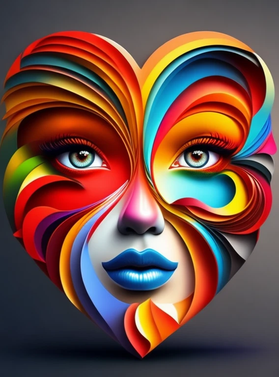 the colorful abstract of (face of love shape), (colorful,high detailed,vector-art)