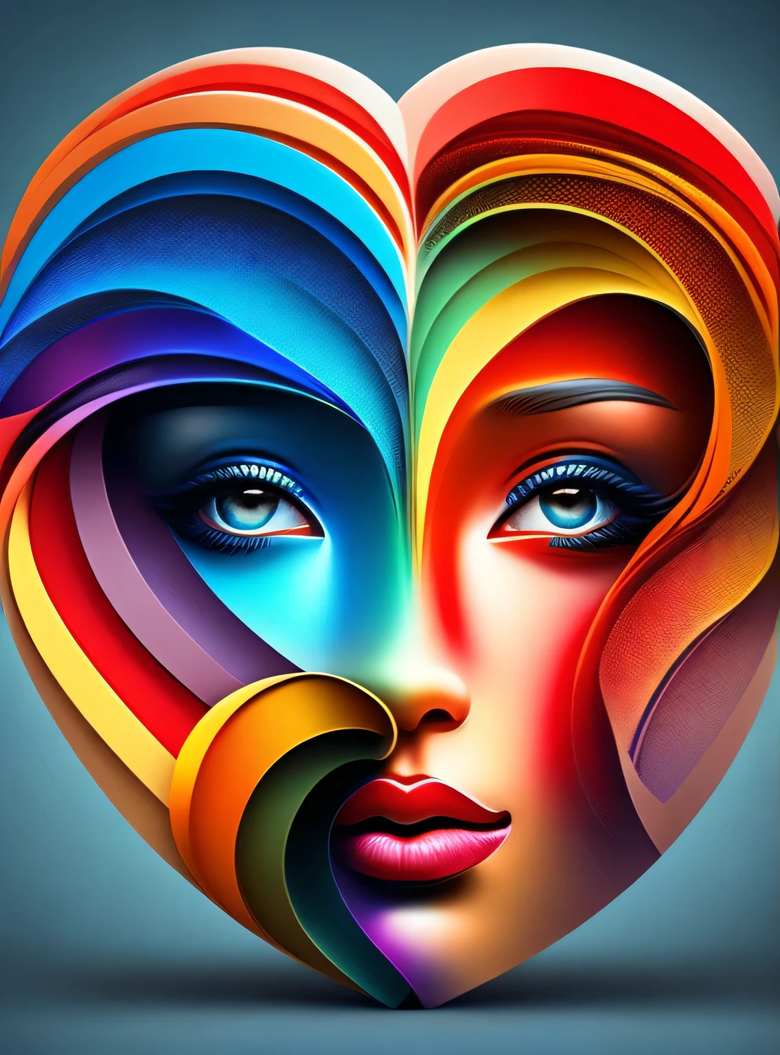 the colorful abstract of (face of love shape), (colorful,high detailed,vector-art)