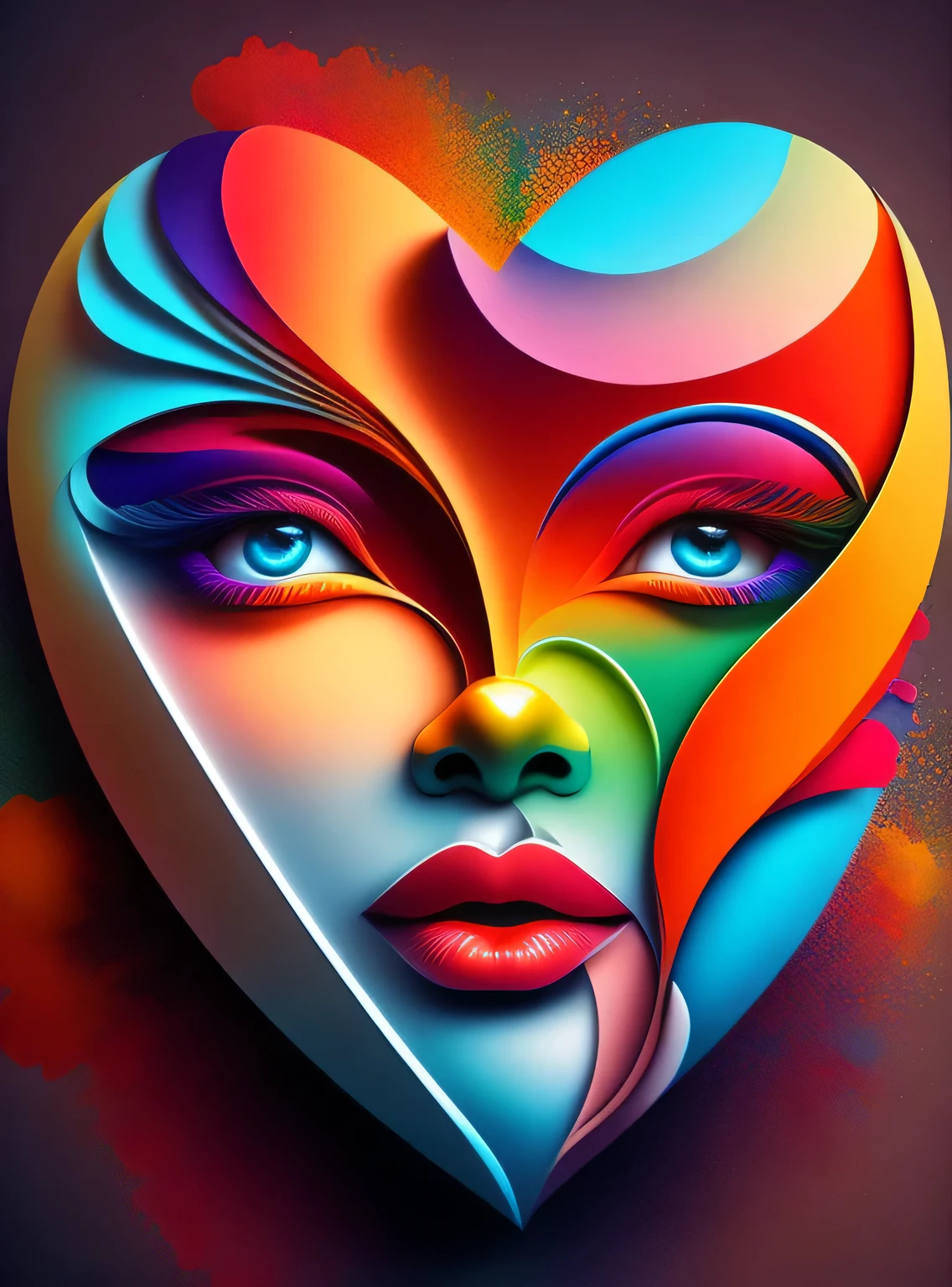 the colorful abstract of (face of love shape), (colorful,high detailed,vector-art)
