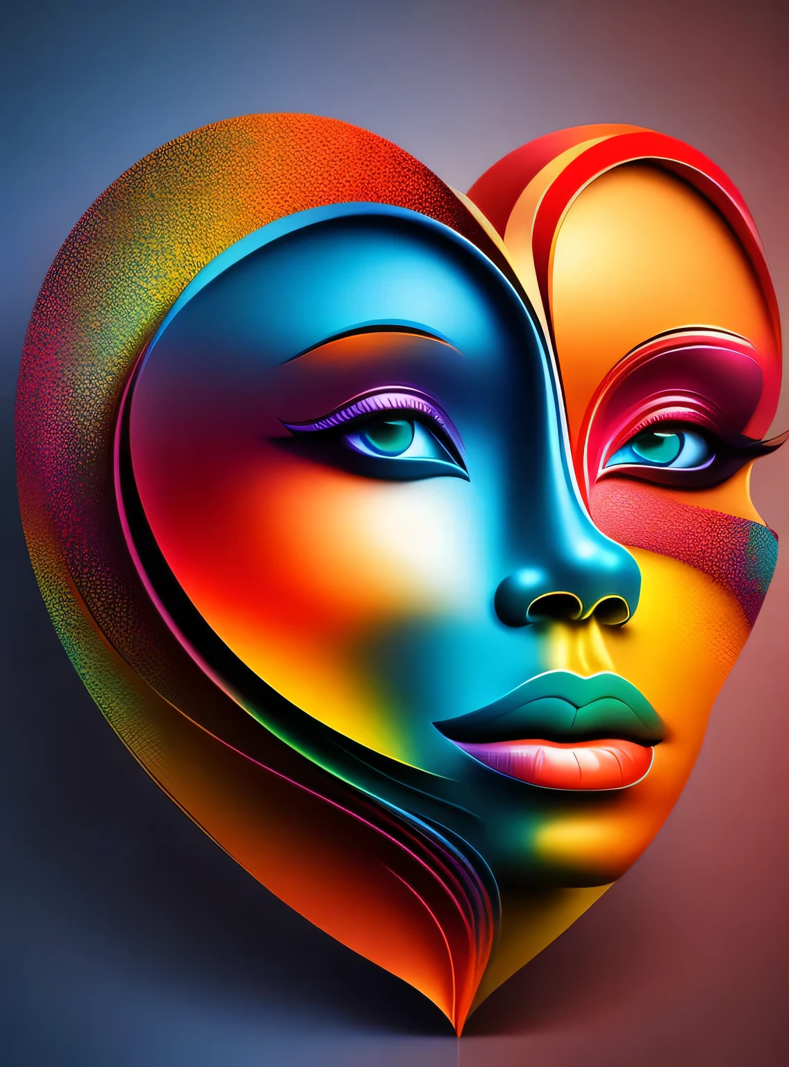 the colorful abstract of (face of love shape), (colorful,high detailed,vector-art)