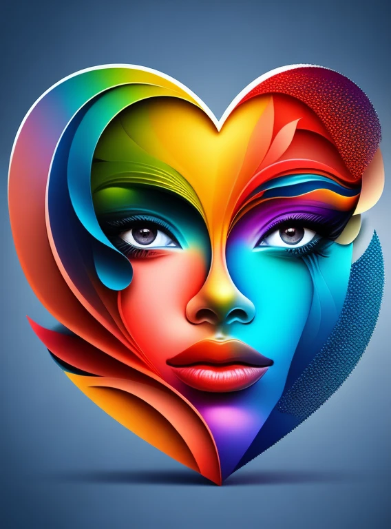 the colorful abstract of (face of love shape), (colorful,high detailed,vector-art)