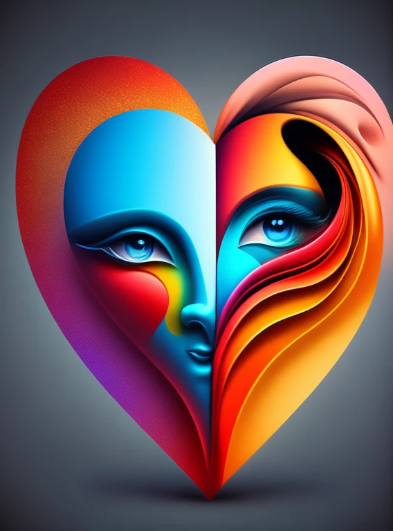 the colorful abstract of (face of love shape), (colorful,high detailed,vector-art)