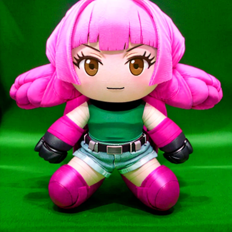 plushify, character stuffed toy, chibi, naguri, 1girl, gauntlets, boots, pink hair, twintails, solo