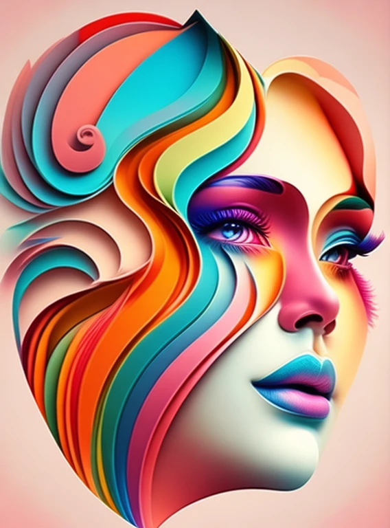 the colorful abstract of (face of love shape), (colorful,high detailed,vector-art), pastel colors