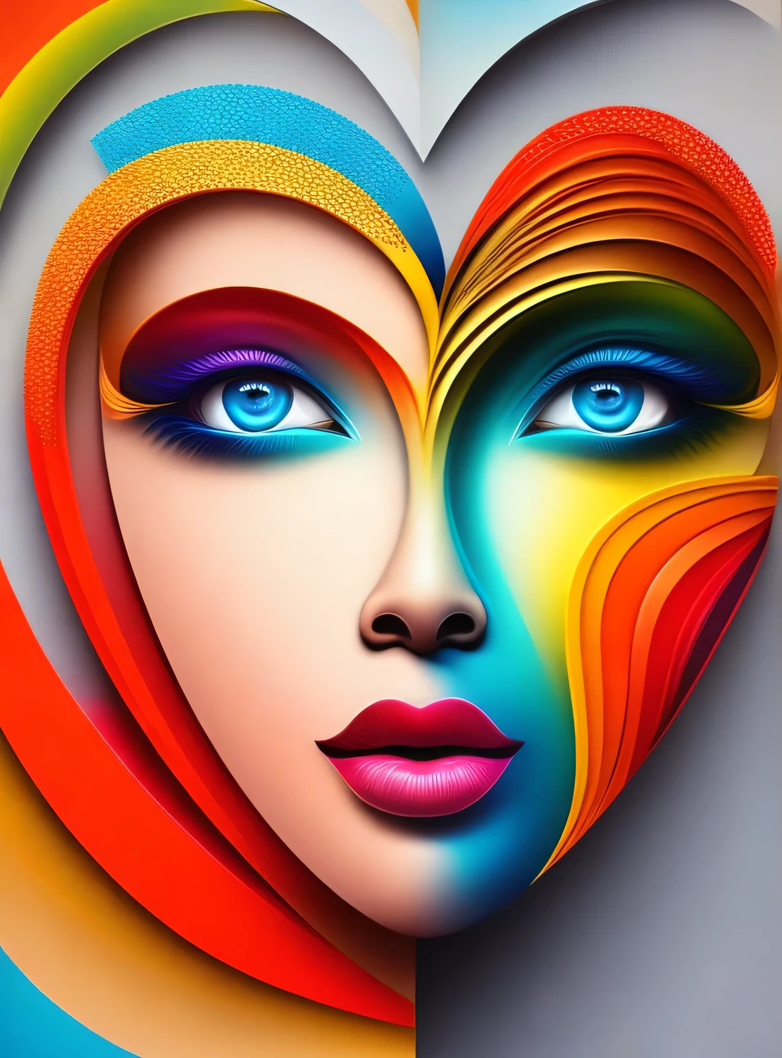 the colorful abstract of (face of love shape), (colorful,high detailed,vector-art)
