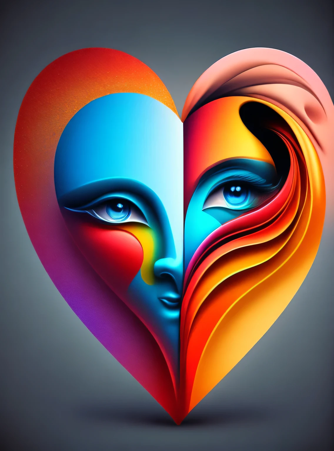 the colorful abstract of (face of love shape), (colorful,high detailed,vector-art)
