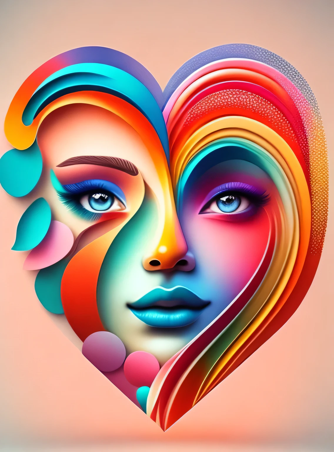 the colorful abstract of (face of love shape), (colorful,high detailed,vector-art), pastel colors