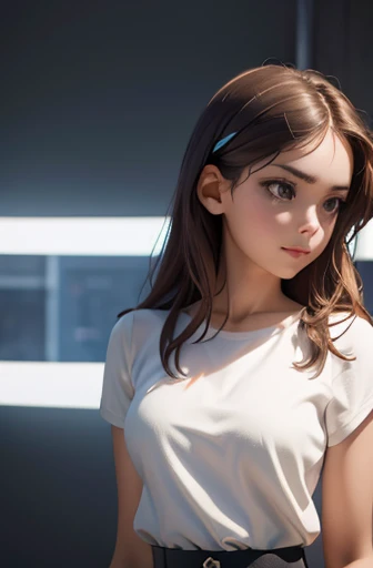 (8k, RAW Photos, highest quality, masterpiece:1.2), (Realistic, photo-Realistic:1.37), Super detailed, Ultra-high resolution,1 girl,View Viewer,Beautifully detailed face,smile,narrow,(Slim waist:1.3),shirt, Beautifully detailed skin, Skin Texture, Floating Hair,Professional Lighting,