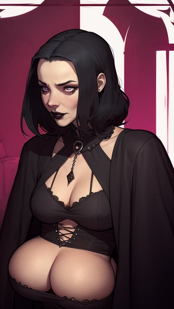 a close up portrait mode Cartoon style GTA style digital illustration of a woman in a black dress and black hair, linda rainha vampira, linda rainha feminina vampira, gothic maiden, very beautiful gothic top model, beautiful vampira feminina, goth girl, goth girl, gothic maiden of the dark, Gothic style, gothic woman, gothic clothes, gothic outfit, moda vampiro, vampira feminina, wearing a gothic dress