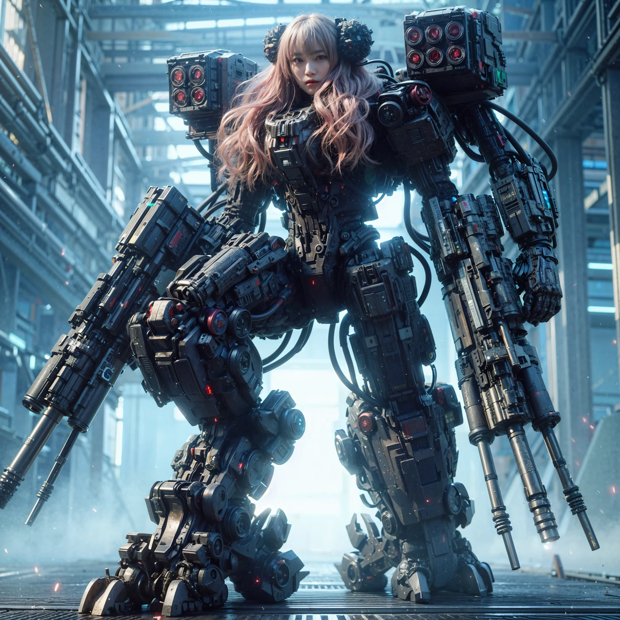 ultra high res,8k,(Photorealsitic:1.4), (beast-like animal wear:1.2), designed by Hajime Katoki,heavy weapons,vivid textures,animal legs, (pink hair), japanese female soldier,(ultra beautiful face),((super realistic all textures)), ((super intricate all details)), full body shot, ultra sharp photo result, Acrylic Clear Cover, Hydraulic cylinder, style, taken with Fuji film X-T30+Nokton. HDR10,Minimum of 4 pieces created