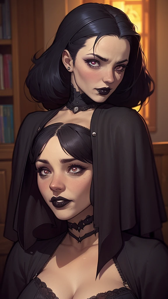 a close up portrait mode Cartoon style GTA style digital illustration of a woman in a black dress and black hair, linda rainha vampira, linda rainha feminina vampira, gothic maiden, very beautiful gothic top model, beautiful vampira feminina, goth girl, goth girl, gothic maiden of the dark, Gothic style, gothic woman, gothic clothes, gothic outfit, moda vampiro, vampira feminina, wearing a gothic dressa close-up of a woman in a red and white bra, realistic digital illustration, retrato detalhado do personagem, digital illustration portrait, pouco detalhado. pintura digital, desenho digital realista, cartoon pintura digital, beautiful digital illustration, estilo de arte realista, retrato de personagem em close, retrato digital, stunning digital illustration, pintura digital de personagens, retrato detalhado de beleza, estilo de arte realista