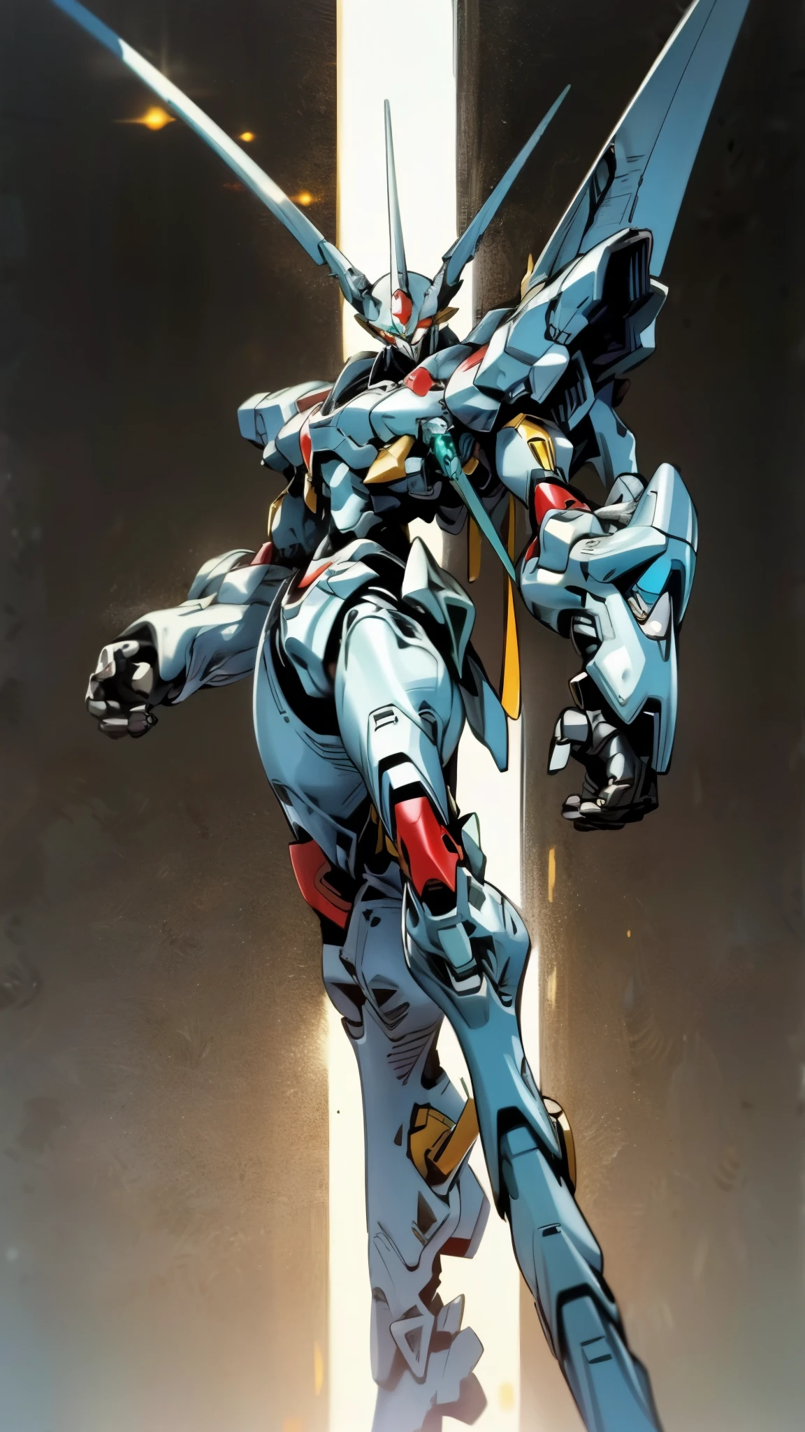Humanoid Mecha, fully enclosed shoulder guards, matching arm and leg guards, full body, full armor, the design balances heavy with agility, (the color scheme is primarily white with red and blue accents, the concept Inspired by Super robot, organic biotech armor, standing, floating high above the futuristic sci-fi city), exquisite and mature art style, (aura effect, energy, glowing eyes, the armor glows), ((SRS)), metallic, dynamic, dramatic, high definition, best quality, highres, ultra-detailed, ultra-fine painting, extremely delicate, professional, perfect body proportions, anatomically correct, symmetrical face, extremely detailed eyes and face, high quality eyes, creativity, RAW photo, UHD, 32k, Natural light, cinematic lighting, masterpiece-anatomy-perfect, masterpiece:1.5