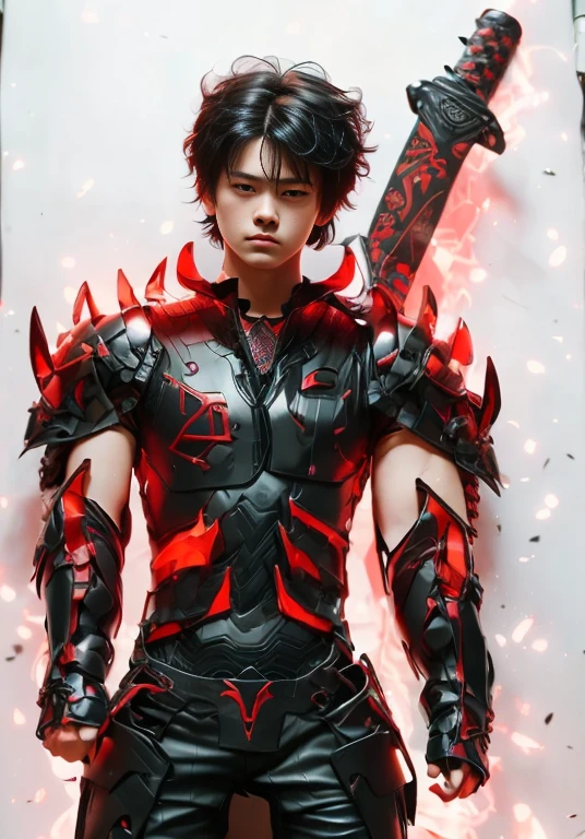 (ultra realistic,32k, masterpiece:1.2),(high detailed skin:1.1),( high quality:1.1),
1boy,(caucasian european), black hair, with cyberpunk samurai armor, cute, 18 years old, european caucasian), beautiful decourations, 8k, uhd, masterpiece, katana in the back, kanjis, (metal black armor with red and orange decourations), (light effects decourations)