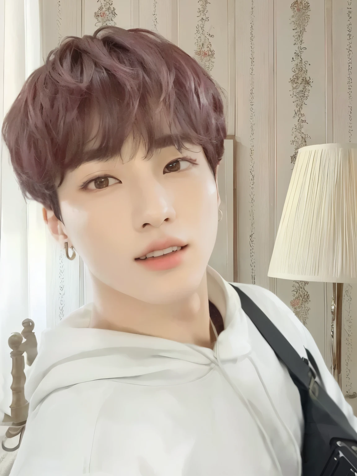 there is a woman with a camera and a lamp in a room, jungkook, 8k!!, jimin, !8k!, 8k!, 4k!, park jimin, inspired by Kun Can, black haired yoongi, [ digital art ]!!, inspired by Yanjun Cheng, color portrait, jimin\'s right eyelid swollen, headshot profile picture, yanjun chengt