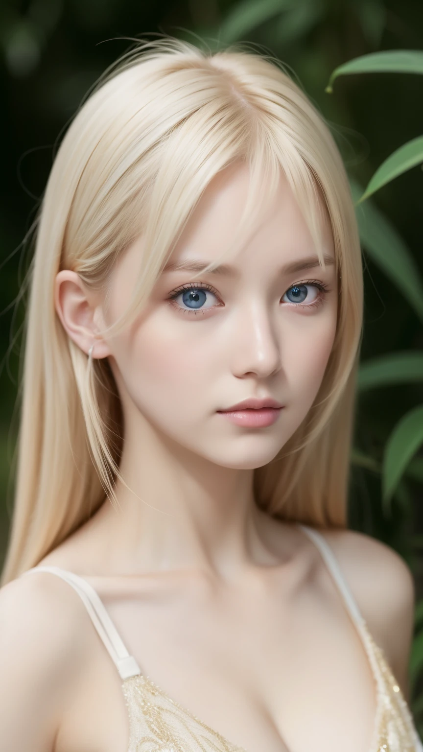 幻想的な空間に佇むbeautiful女性, Tight micro dress in white and gold, 8k, {{masterpiece}}, highest quality, expensive quality:1.4), {{[[Front view}}, eye_touch,Multiple photo poses)]], Very cute face, and very pretty eyes, Cute Images, Cute Images, {{Half Body}}, {{{{{{{{Long legs}}}}}}}}, {{{{Slim and sexy body}}}}, {{{{{{背のexpensive女性}}}}}}, {{Height: 177cm}}, alone, beautiful, Lovely, Adorable, Pale skin, {{18〜22 year old German woman}}, look beautiful German girl and blue eyes or green eyes with platinum blonde hair color), Scandinavian German girl, {{{{{{{{{{Half Girl}}}}}}}}}}, {{{{{{{{{{expensive_Heel}}}}}}}}}},Large Breasts、Cleavage