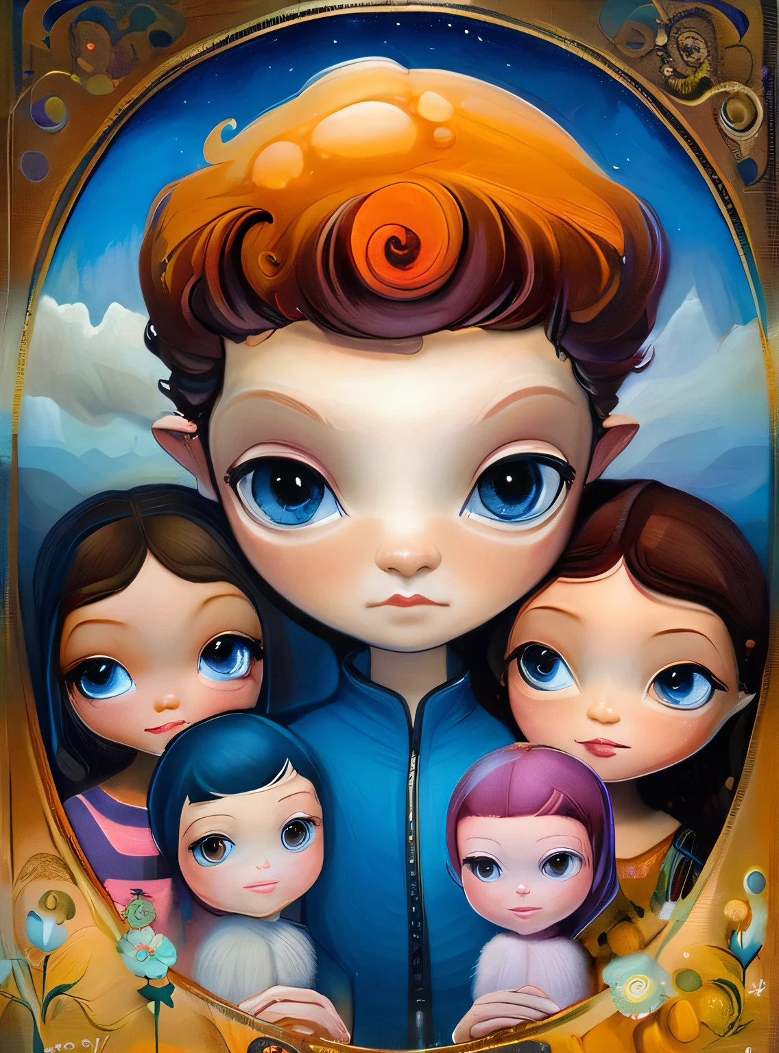 masterpiece,best quality,illustration,style of Jeremiah Ketner, portrait of family