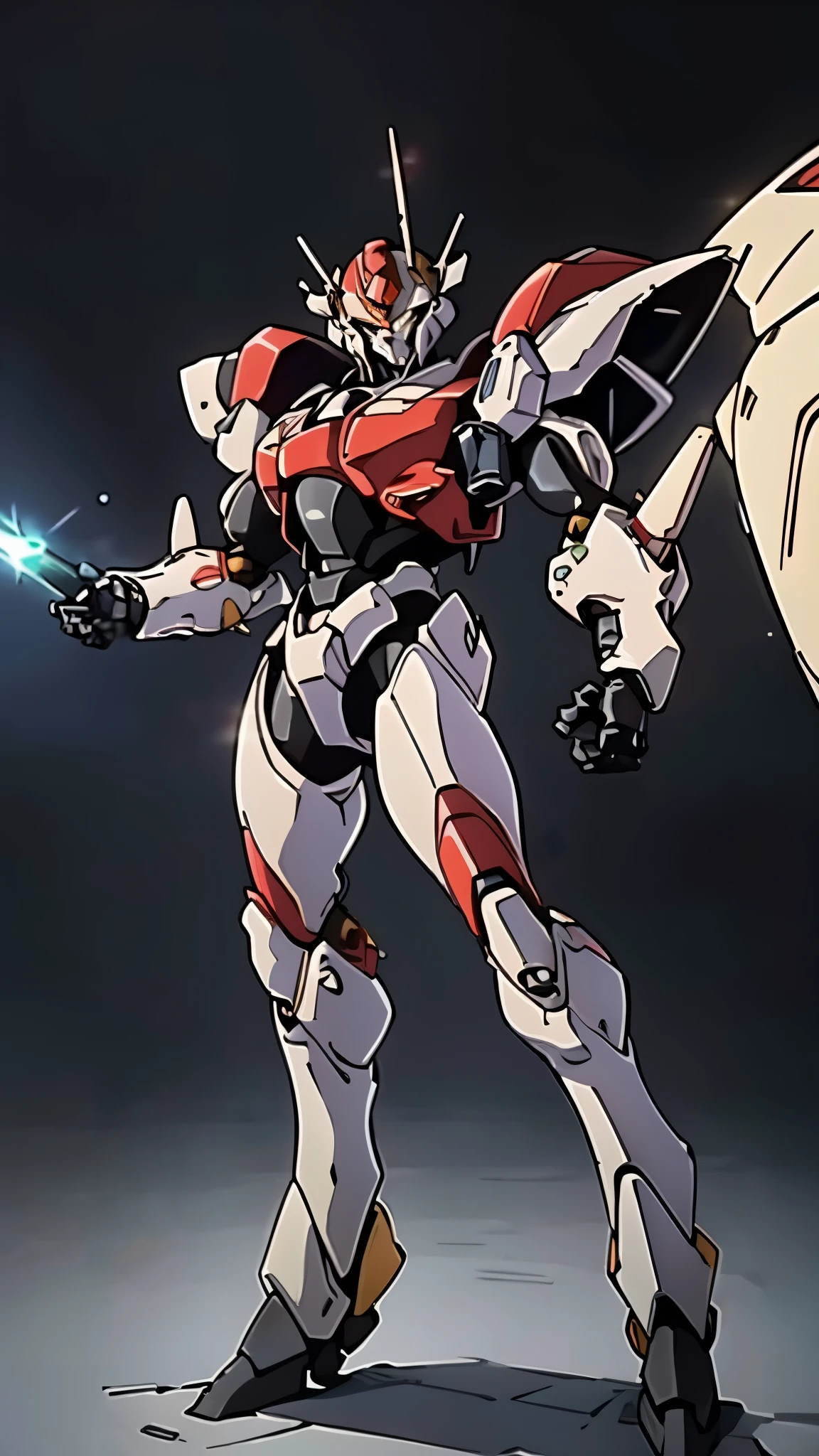 Humanoid Mecha, fully enclosed shoulder guards, matching arm and leg guards, full body, full armor, the design balances heavy with agility, (the color scheme is primarily white with red and blue accents, the concept Inspired by Super robot, organic biotech armor, standing, floating high above the futuristic sci-fi city), exquisite and mature art style, (aura effect, energy, glowing eyes, the armor glows), ((SRS)), metallic, dynamic, dramatic, high definition, best quality, highres, ultra-detailed, ultra-fine painting, extremely delicate, professional, perfect body proportions, anatomically correct, symmetrical face, extremely detailed eyes and face, high quality eyes, creativity, RAW photo, UHD, 32k, Natural light, cinematic lighting, masterpiece-anatomy-perfect, masterpiece:1.5