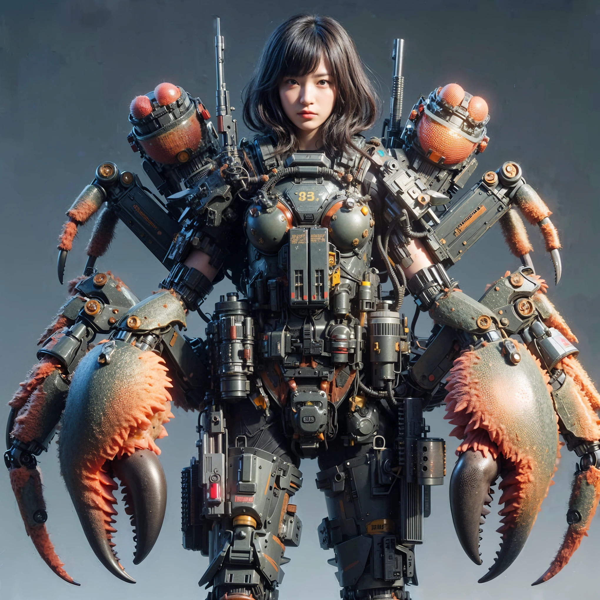 ultra high res,8k,(Photorealsitic:1.4), (beast-like animal wear:1.2), designed by Hajime Katoki,heavy weapons,vivid textures,animal legs, (blue and pink hair), japanese female soldier,(ultra beautiful face),((super realistic all textures)), ((super intricate all details)), full body shot, ultra sharp photo result, Acrylic Clear Cover, Hydraulic cylinder, style, taken with Fuji film X-T30+Nokton. HDR10,Minimum of 4 pieces created