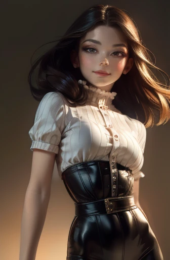 (8k, RAW Photos, highest quality, masterpiece:1.2), (Realistic, photo-Realistic:1.37), Super detailed, Ultra-high resolution,1 girl,View Viewer,Beautifully detailed face,smile,narrow,(Slim waist:1.3),shirt, Beautifully detailed skin, Skin Texture, Floating Hair,Professional Lighting,