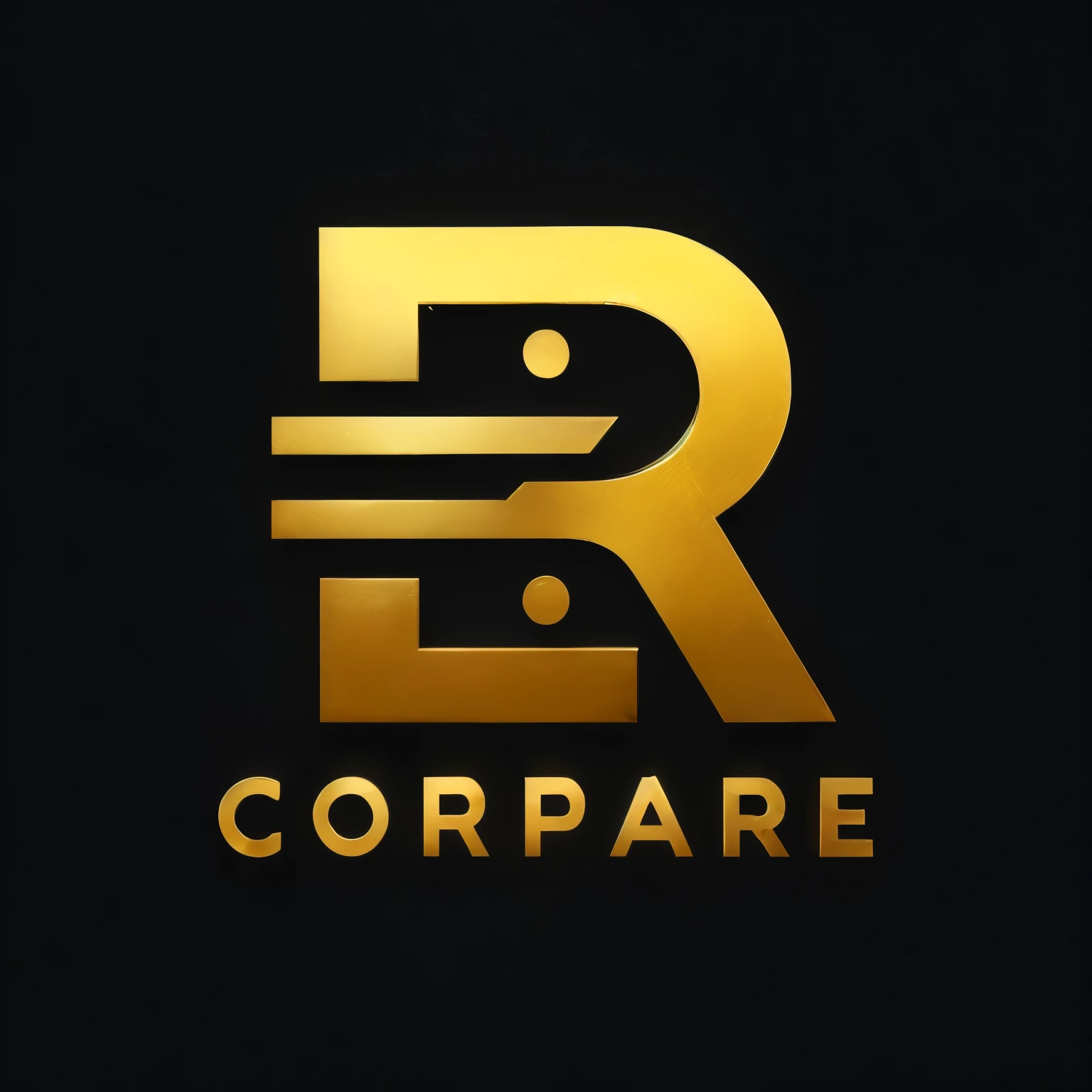 a golden letter E R logo with a black background