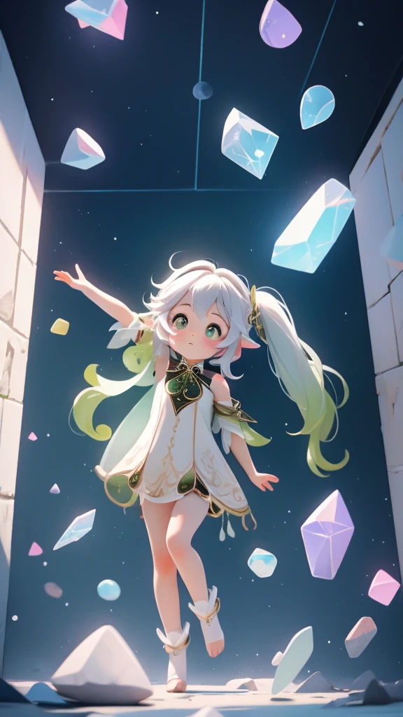 out-of-body girl, pass through the wall, Crystal clear body, pastel space