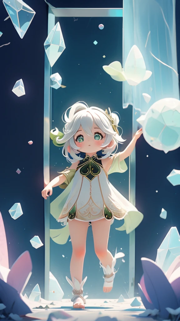 out-of-body girl, pass through the wall, Crystal clear body, pastel space