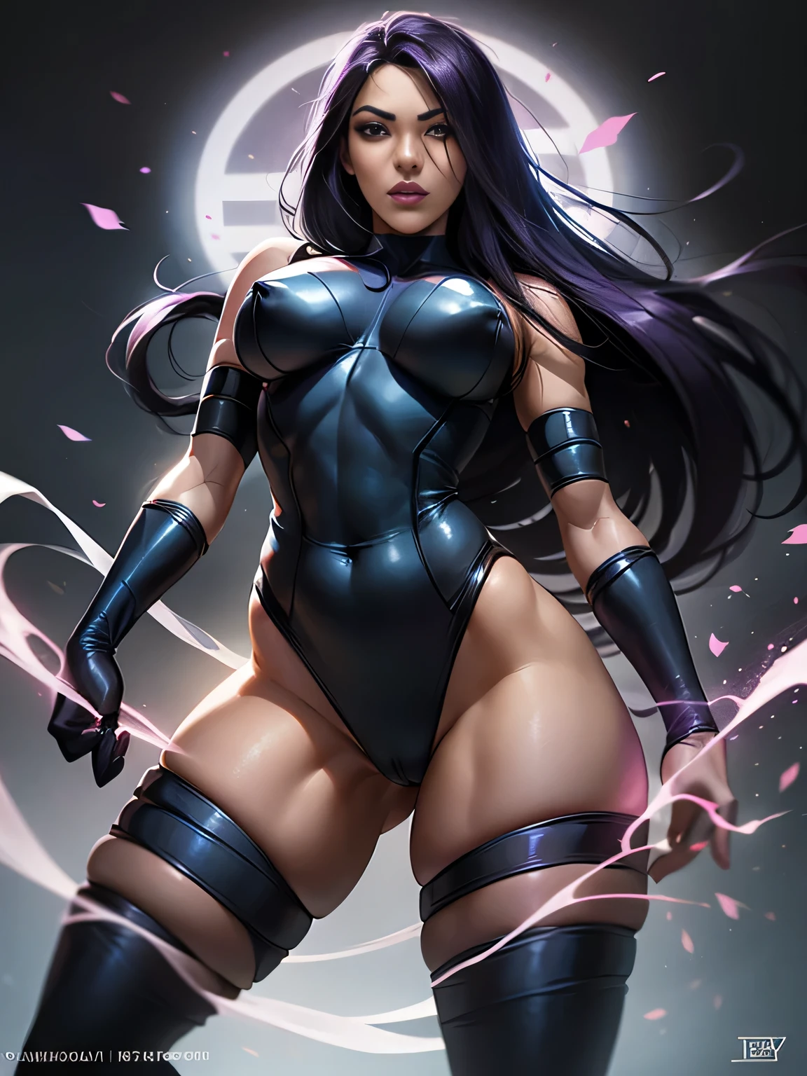 ((SUPERHEROINE PSYLOCKE )) , ((ella tiene pelo largo)), (Ella lleva su uniforme), (obra maestra, mejor calidad) 1chica, laus, solo, (sexy, mujer bonita, cara perfecta, ojos perfectos), imagen de 1/2 cuerpo , (PSYLOCKE, MIRADA SERIA), Pose dinamica, pose de batalla de super heroe.