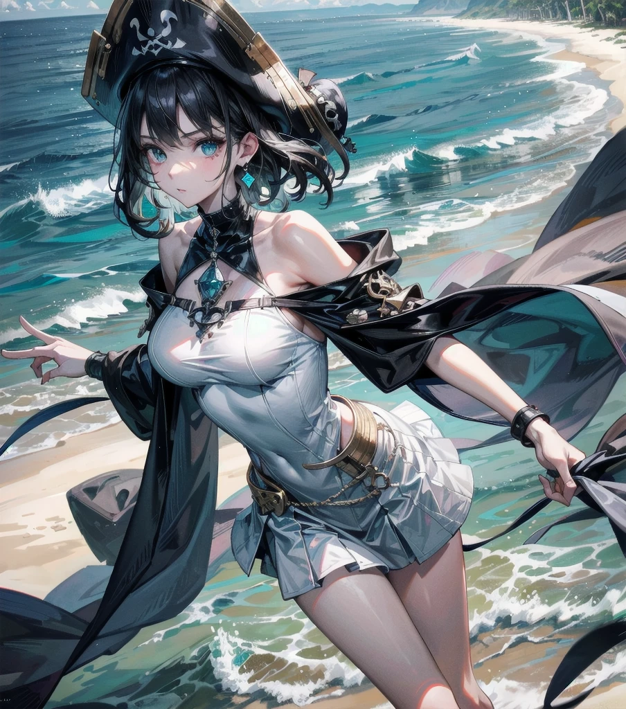 absurdres, RAW photo, extremely delicate and beautiful, masterpiece, Best Quality, ultra high resolution, 32k, hyperrealistic, ultra-detailed, perfect anatomy, super Detailed skin, perfect figure, Japanese woman, late 20s, very Slim body, narrow waist, very small head, handsome detailed woman, very detailed eyes and face, realistic face proportions, Stunning detailed eyes, Realistic beautiful face, very small face, Realistic small beautiful eyes, tearful mole, earring, beautiful and very thin legs, beautiful and very thin thighs, (very huge round breasts), medium hair, black hair, whole body shot, ((school_uniform)),