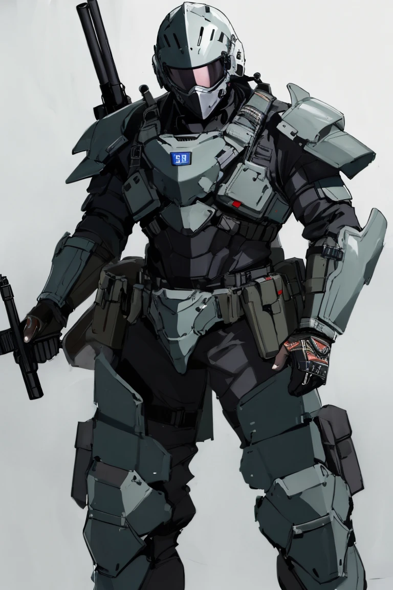 ((highest quality)), ((masterpiece)), (be familiar with),Body Armor,gun,Helmet,male,special forces
