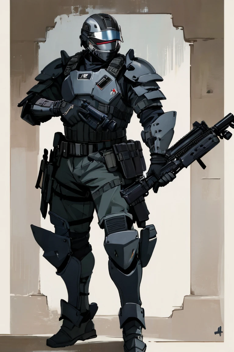 ((highest quality)), ((masterpiece)), (be familiar with),Body Armor,gun,Helmet,male,special forces