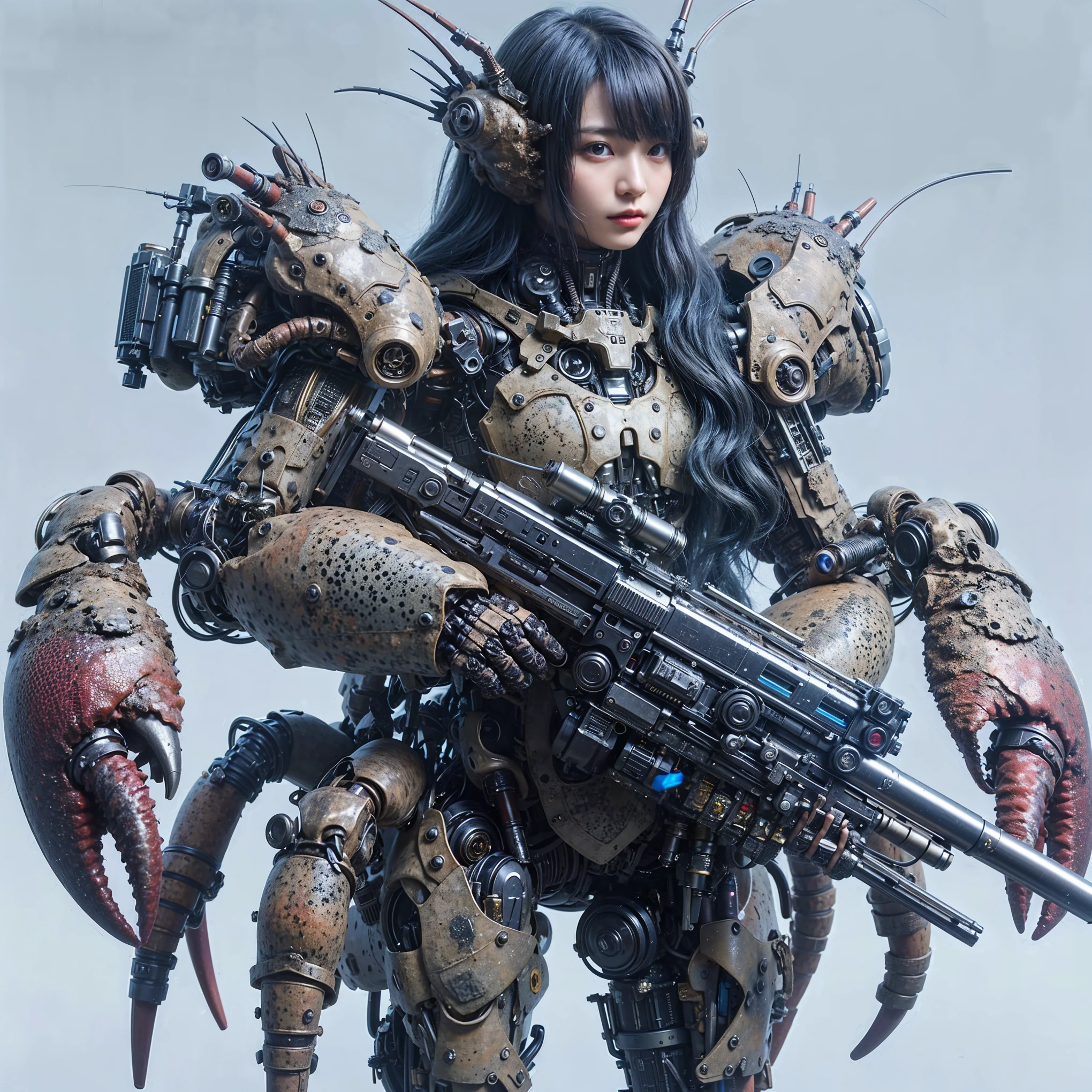 ultra high res,8k,(Photorealsitic:1.4), (beast-like animal wear:1.2), designed by Hajime Katoki,heavy weapons,metallic textures,animal legs, (red hair), japanese female soldier,(ultra beautiful face),((super realistic all textures)), ((super intricate all details)), full body shot, ultra sharp photo result, Acrylic Clear Cover, Hydraulic cylinder, style, taken with Fuji film X-T30+Nokton. HDR10,Minimum of 4 pieces created