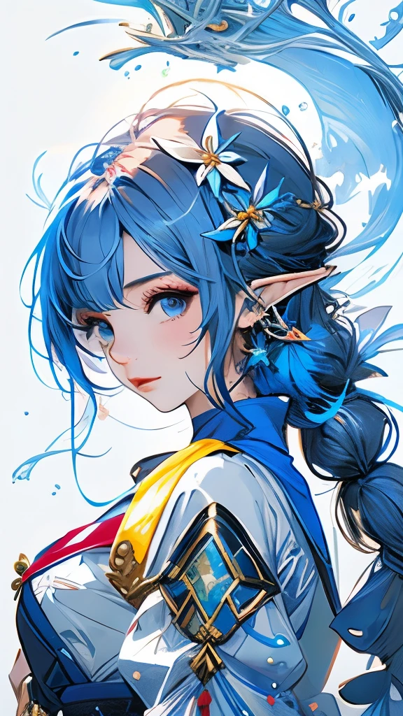 Buble，score：sex，air_Air bubbles，water中，1 Giant breasts，fish，length_hair，water没，solo，water，Princess，金hairで青い目，short_sleeve，（Impressionism：1.4），Blue colored eyes，Elf Ears，Zelda，gem，8k，CG