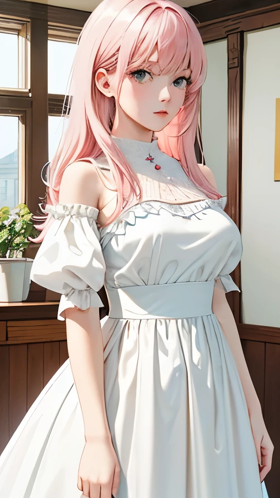 One girl, Pink Hair,18-year-old,White Dress,Perfect female body, A neat figure, Narrow waist, Black Silk,
whole body, View Viewer, (Cowboy Shot:1.2),poker face,
sunlight,indoor,bubble,
(highest quality), (Super detailed), (masterpiece), (High resolution), (original), (Highly detailed CG Unity 8k wallpaper),Detailed manga illustration，