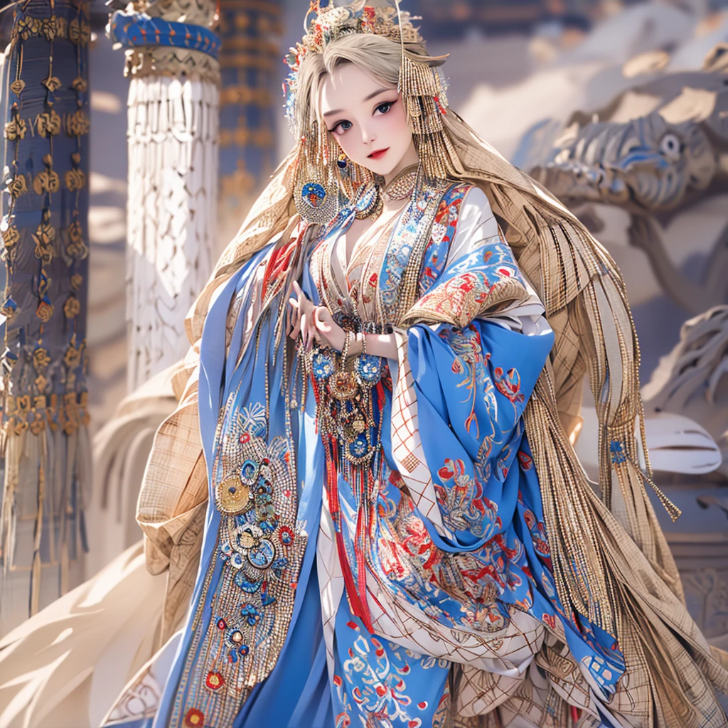 ((highest quality)), ((masterpiece)), (detailed), （Perfect Face）、The woman is Princess Zelda, blonde with blue eyes.、The woman is wearing gorgeous ancient Chinese clothing and accessories.
