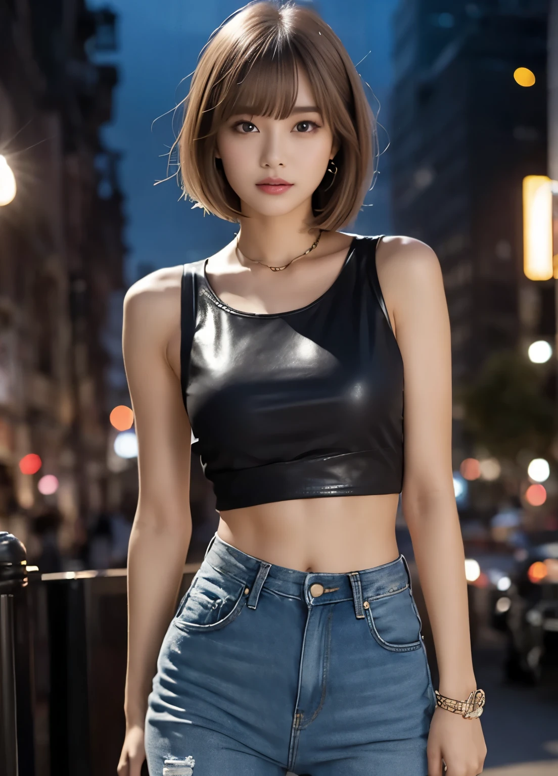 Denim pants:1.3, Black Leather Tank Top, Medium Bob
