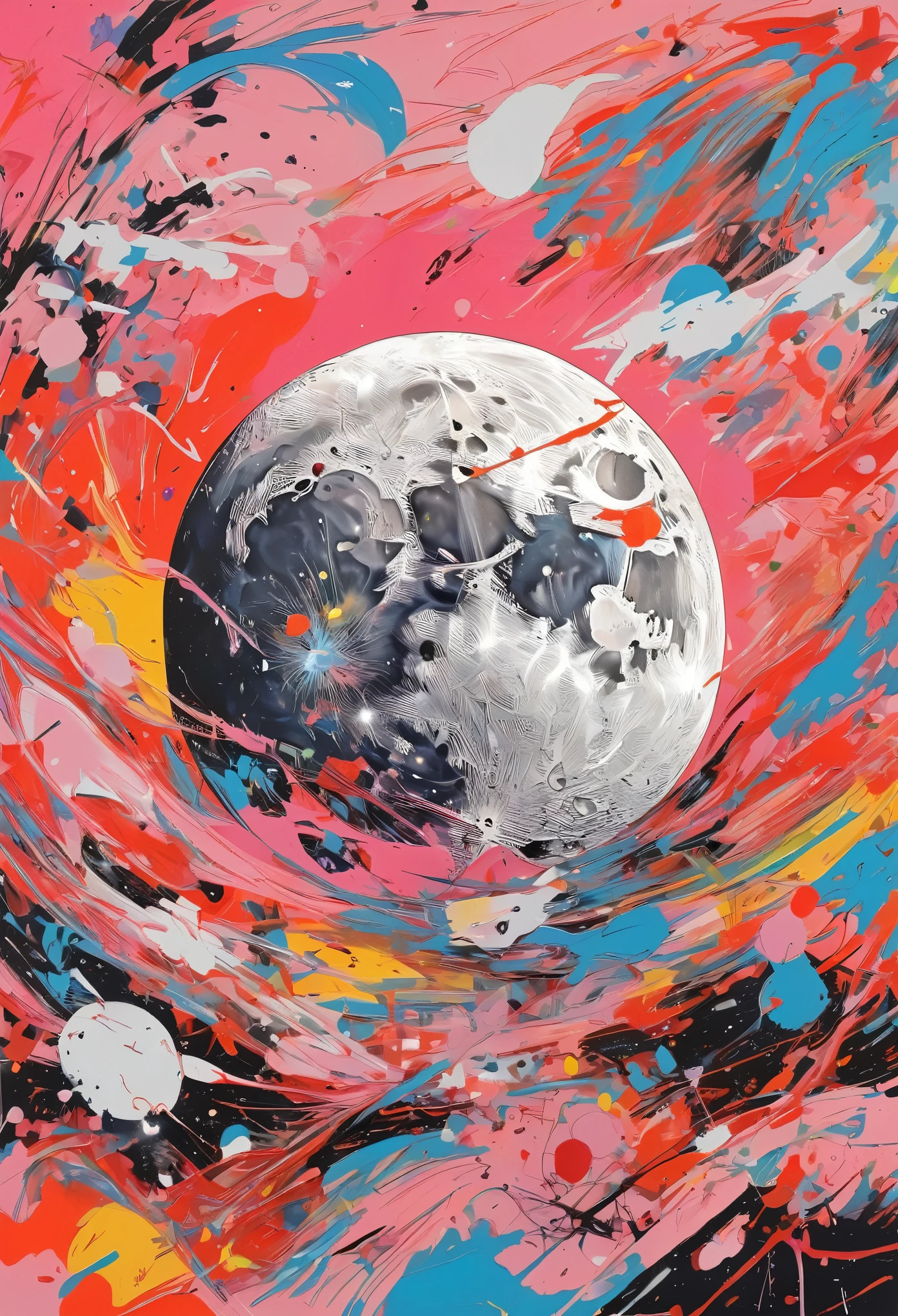 Graffiti, scribble, Comics by Petra Cortright, best quality, masterpiece, moon artwork, Representative work, official art, Professional, Ultra intricate detailed, 8k, moon art, colourful background