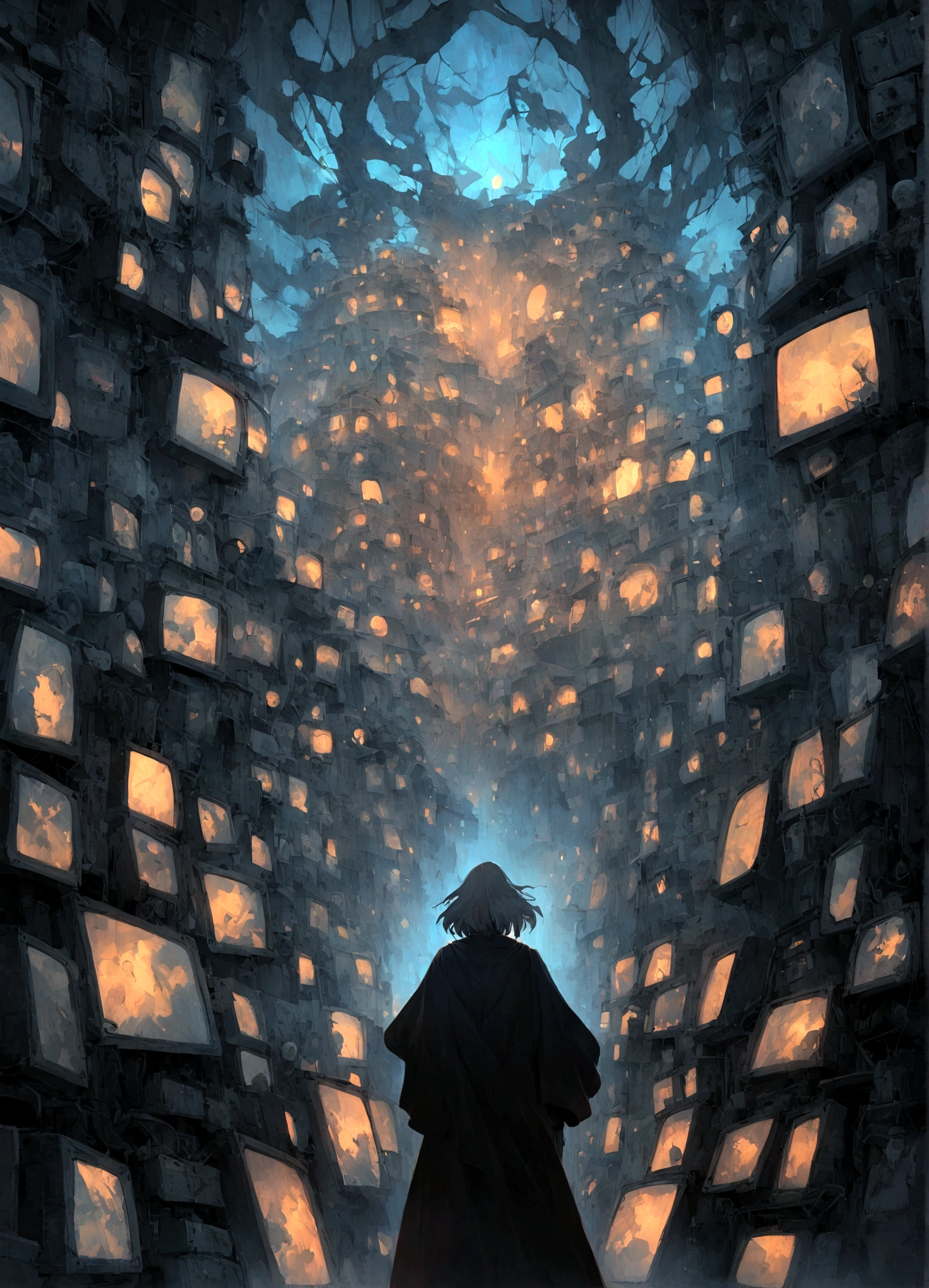 Nausicaä wind in the Valley of the Wind, A man using a large number of computers in the dark