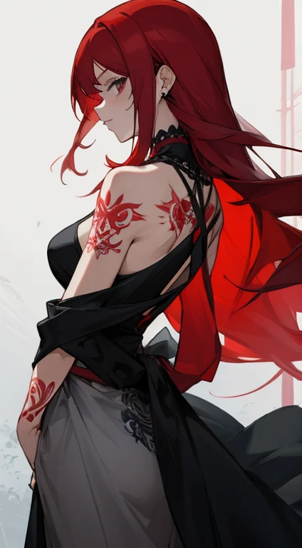 Lady,Red hair,dress,beautiful,anime,tattoo