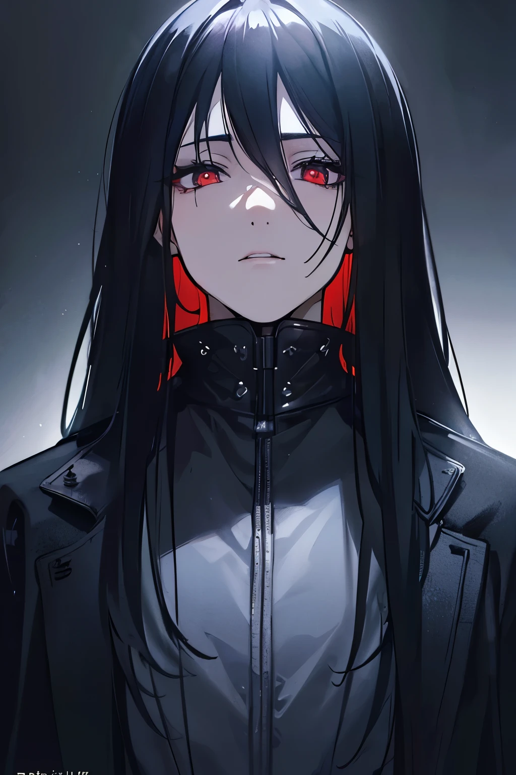 a young boy with long messy black hair, wearing a black overcoat, wearing blue oni mask, red eyes, (best quality,4k,8k,highres,masterpiece:1.2),ultra-detailed,(realistic,photorealistic,photo-realistic:1.37),sui ishida artstyle,intricate details,highly detailed face,extremely detailed eyes and face,longeyelashes,cinematic lighting,dramatic lighting,moody lighting,dark atmosphere,intense colors
