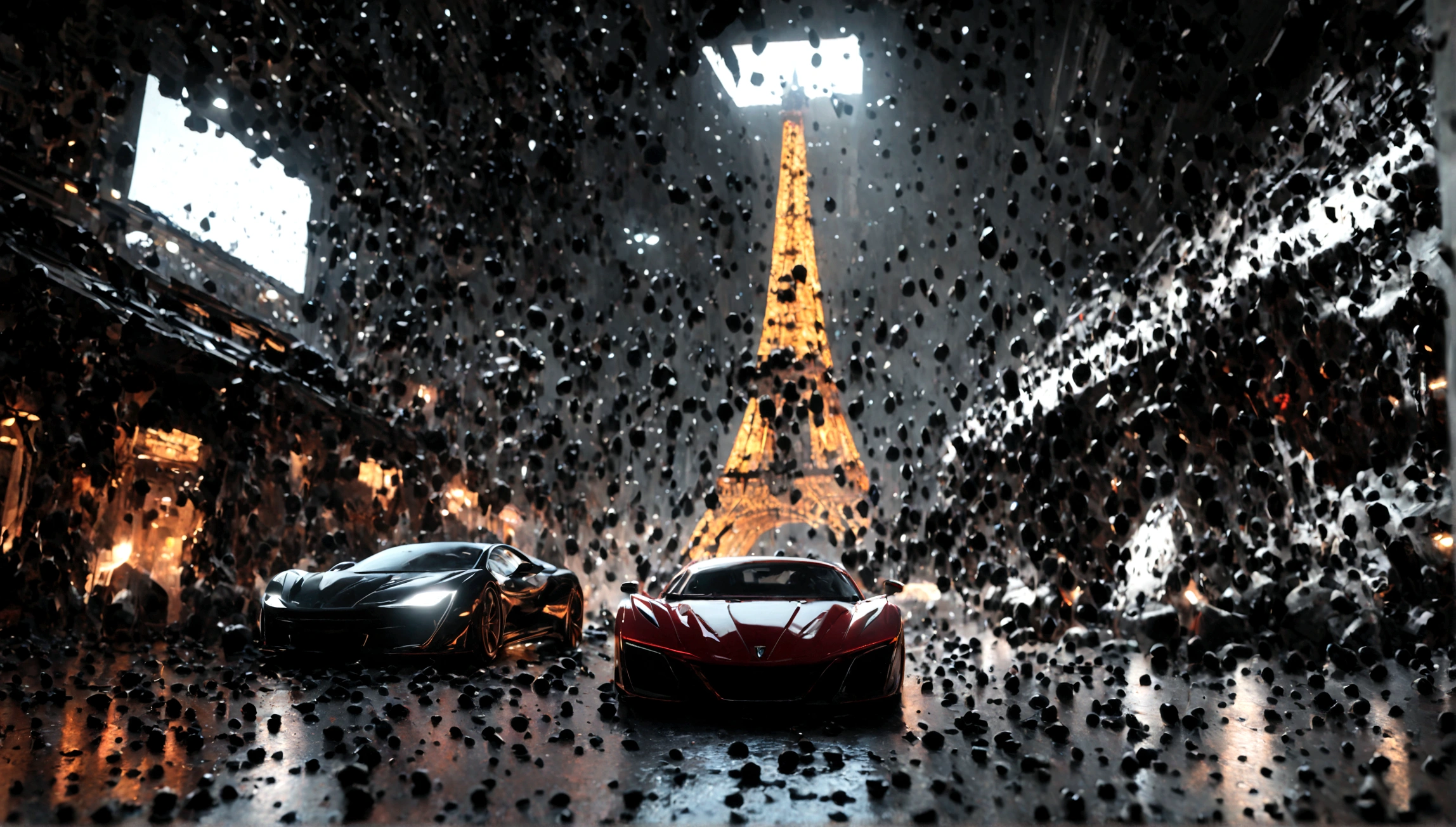 red and black supercar, aggressive design, eiffel tower in the background, 1 car, cinematic lighting, octane render, hyperrealistic, 8k, photo-realistic, hyper detailed, volumetric lighting, depth of field, photorealistic, intricate details, dynamic composition, dramatic atmosphere, cinematic angles, dramatic lighting, ultra-detailed, studio lighting, highly detailed, sharp focus, physically-based rendering, professional photography, vivid colors, elegant, sleek, powerful, futuristic, concept art