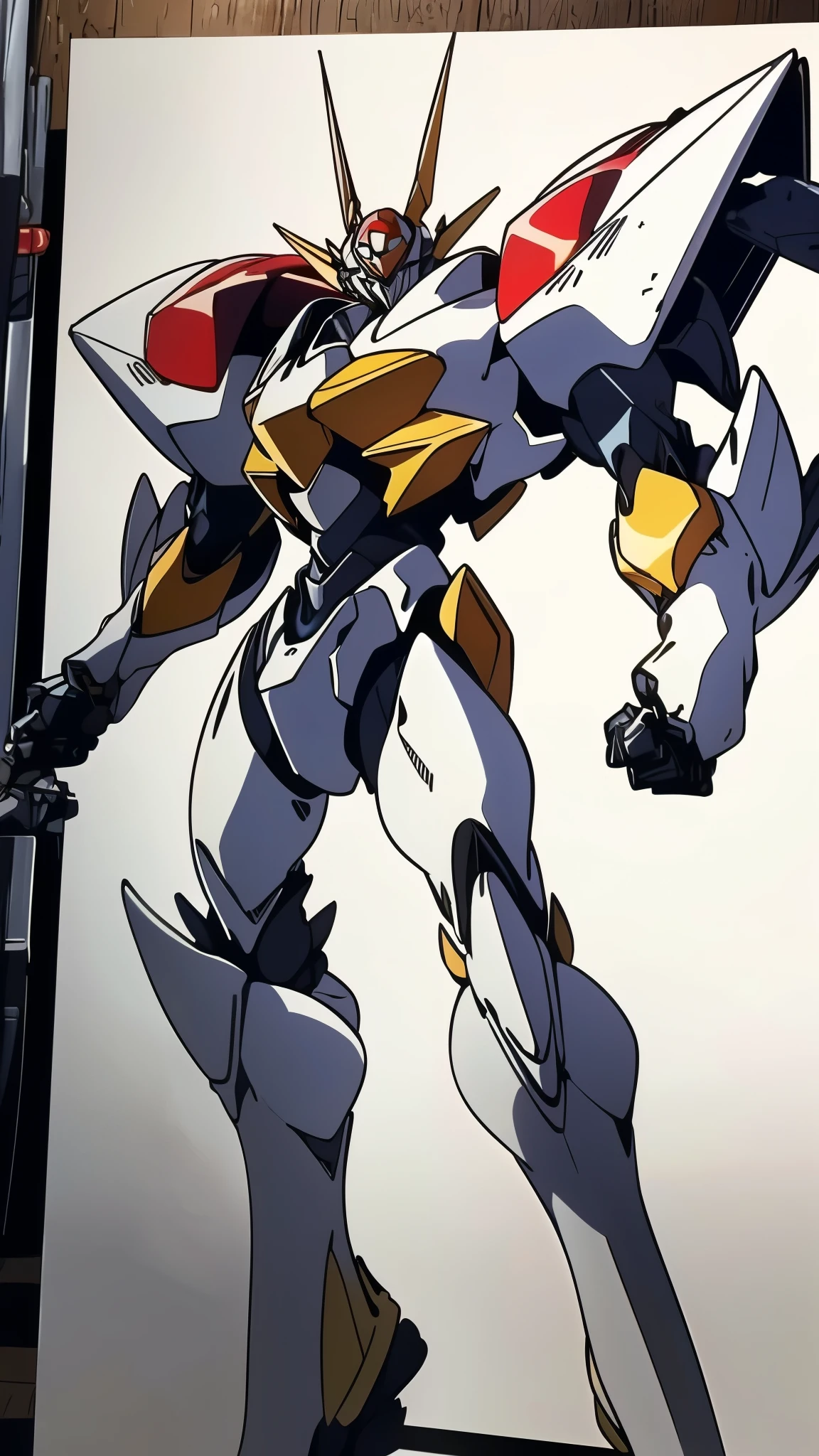 Humanoid Mecha, fully enclosed shoulder guards, matching arm and leg guards, full body, full armor, the design balances heavy with agility, (the color scheme is primarily white with red and blue accents, the concept Inspired by Super robot, organic biotech armor, standing, floating high above the futuristic sci-fi city), exquisite and mature art style, (aura effect, energy, glowing eyes, the armor glows), ((SRS)), metallic, dynamic, dramatic, high definition, best quality, highres, ultra-detailed, ultra-fine painting, extremely delicate, professional, perfect body proportions, anatomically correct, symmetrical face, extremely detailed eyes and face, high quality eyes, creativity, RAW photo, UHD, 32k, Natural light, cinematic lighting, masterpiece-anatomy-perfect, masterpiece:1.5