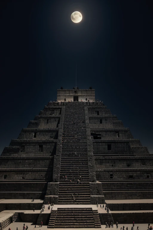 Aztec gods gathered at the top of the pyramid of Tenochtitlan in the darkness without moon and without stars