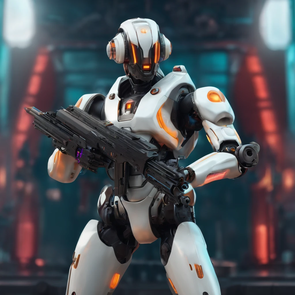 Futuristic robot with a gun