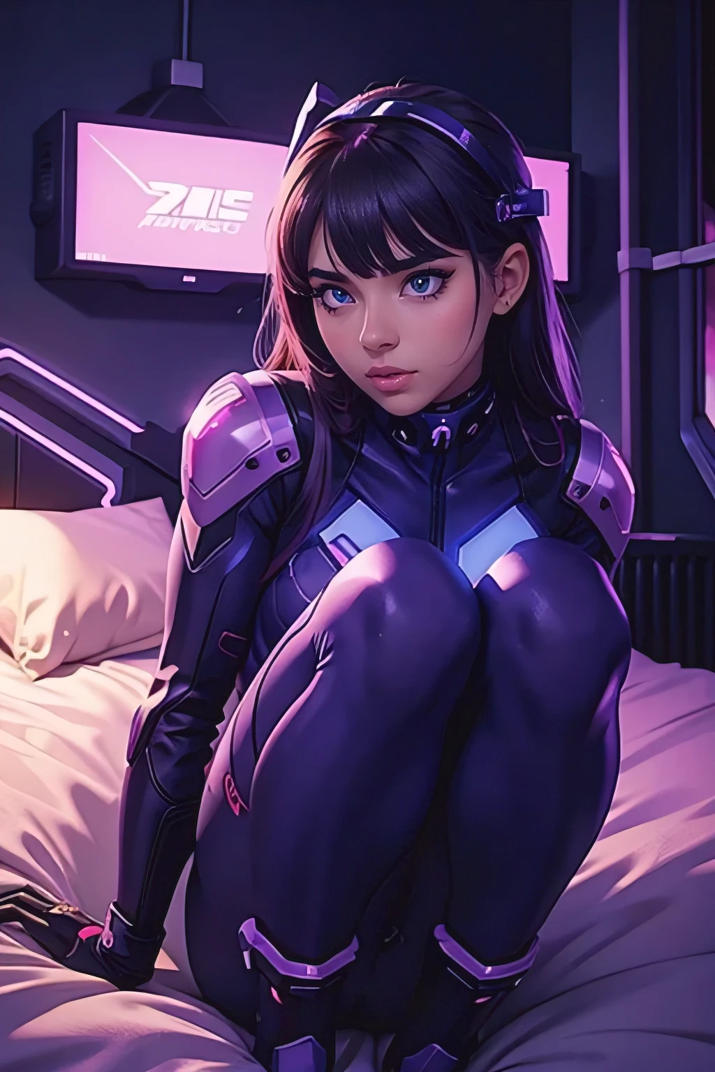 cyber girl is waiting for someone in bed