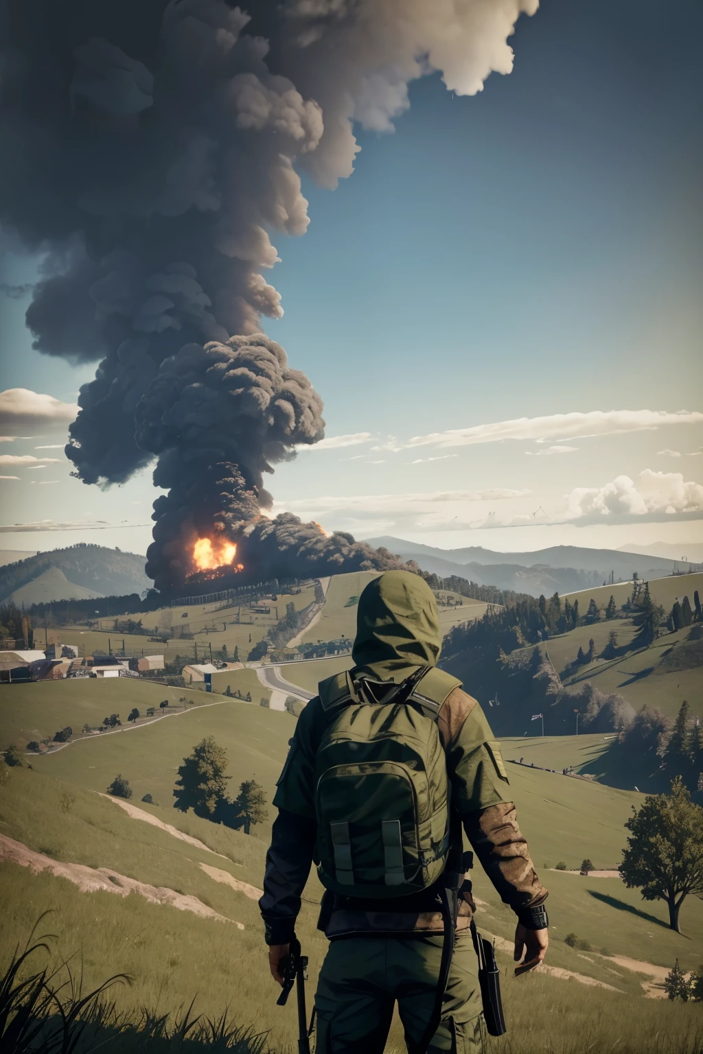 ((melhor qualidade)), ((DayZ)), (detalhado), castelo, soldado sniper com camuflagem, Apocalipse , green gas cloud, castelo