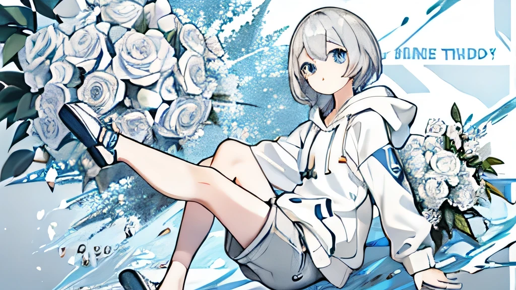Anime girl sitting on the ground with a bouquet of flowers - SeaArt AI