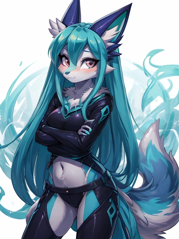 Hatsume miku x suicune, shy girl , kitsune ears, art by dark natasha, jardin zen, art by dark natasha, art by vixen aztra, cuerpo completo, platas hermosas, cintura delgado, caderas amploas, piernas torneadas, hermosa, fullbody picture, black top, black mini falda