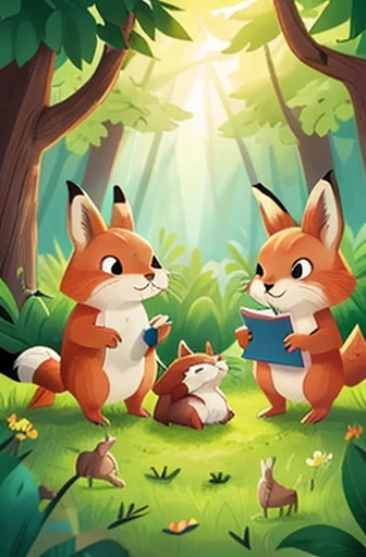 Kids Style, Book , rabbit, Fox, squirrel, In the woods, beautiful, Happy, fun