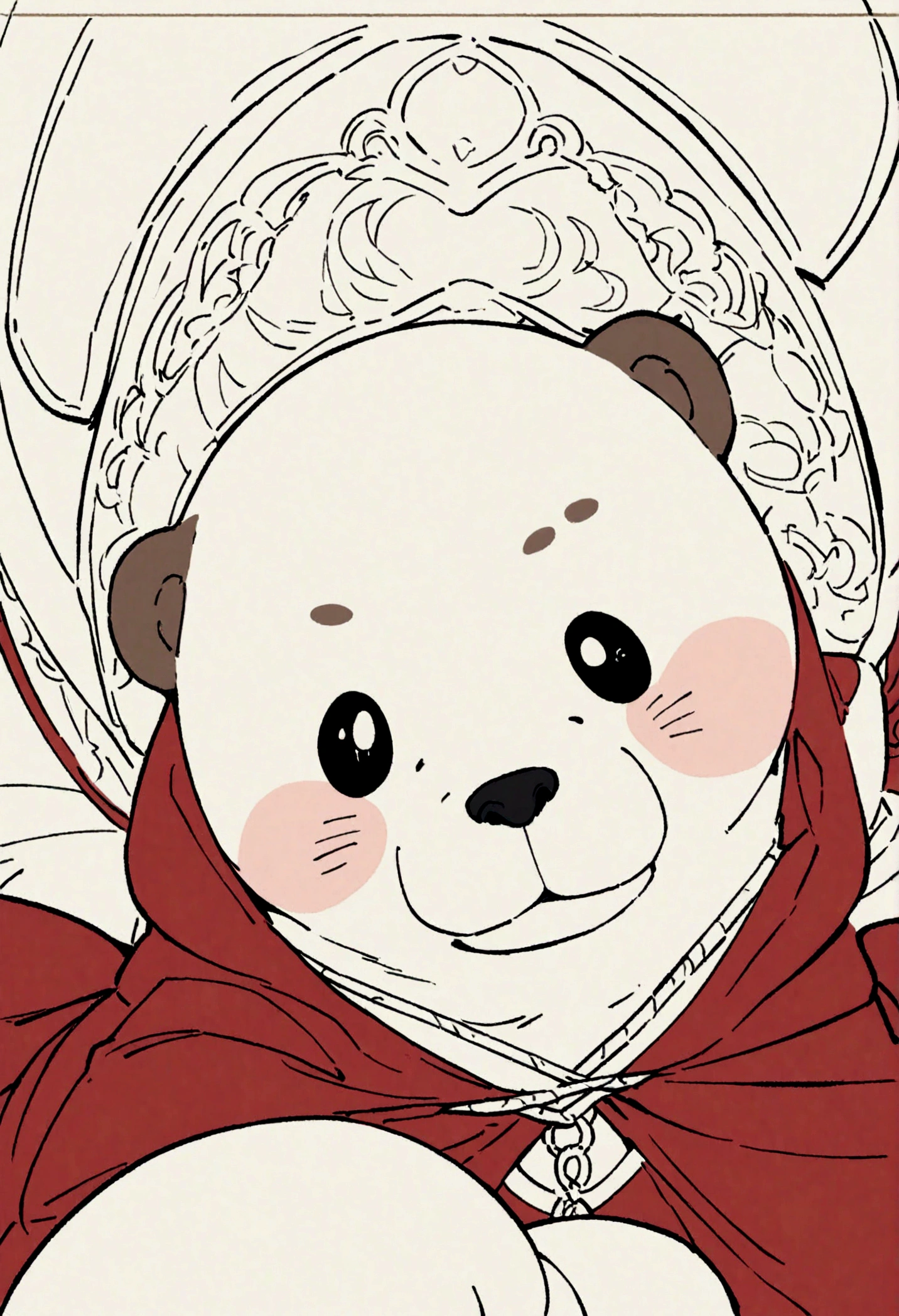 otter wearing a red cloak with a hood, front view, looking at the observer with a smile, blush, holding a sling, perspective, dressed as warrior, finely detailed paw, flat color, vector, cartoon, detail